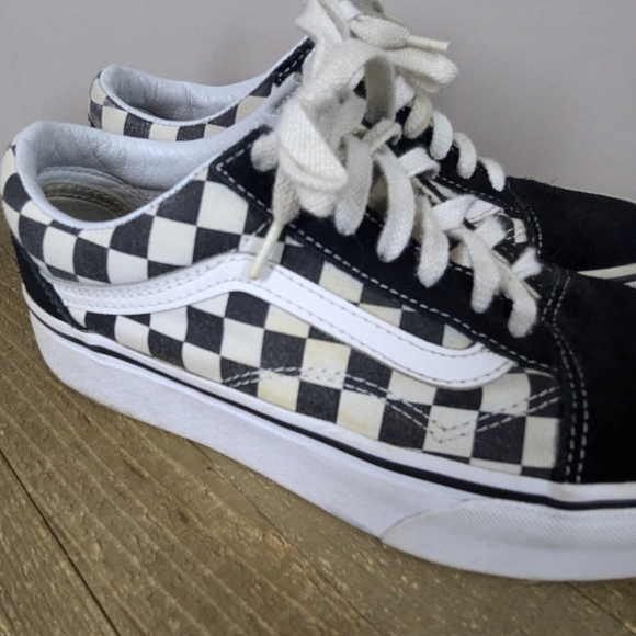 Vans Old Skool Platform Checkerboard Sneakers Women’s 7 / Men’s 5.5 Black White - Picture 6 of 9